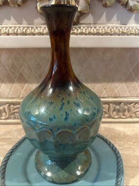 NWT Teal and Brown Ceramic Decorative 11” Vase